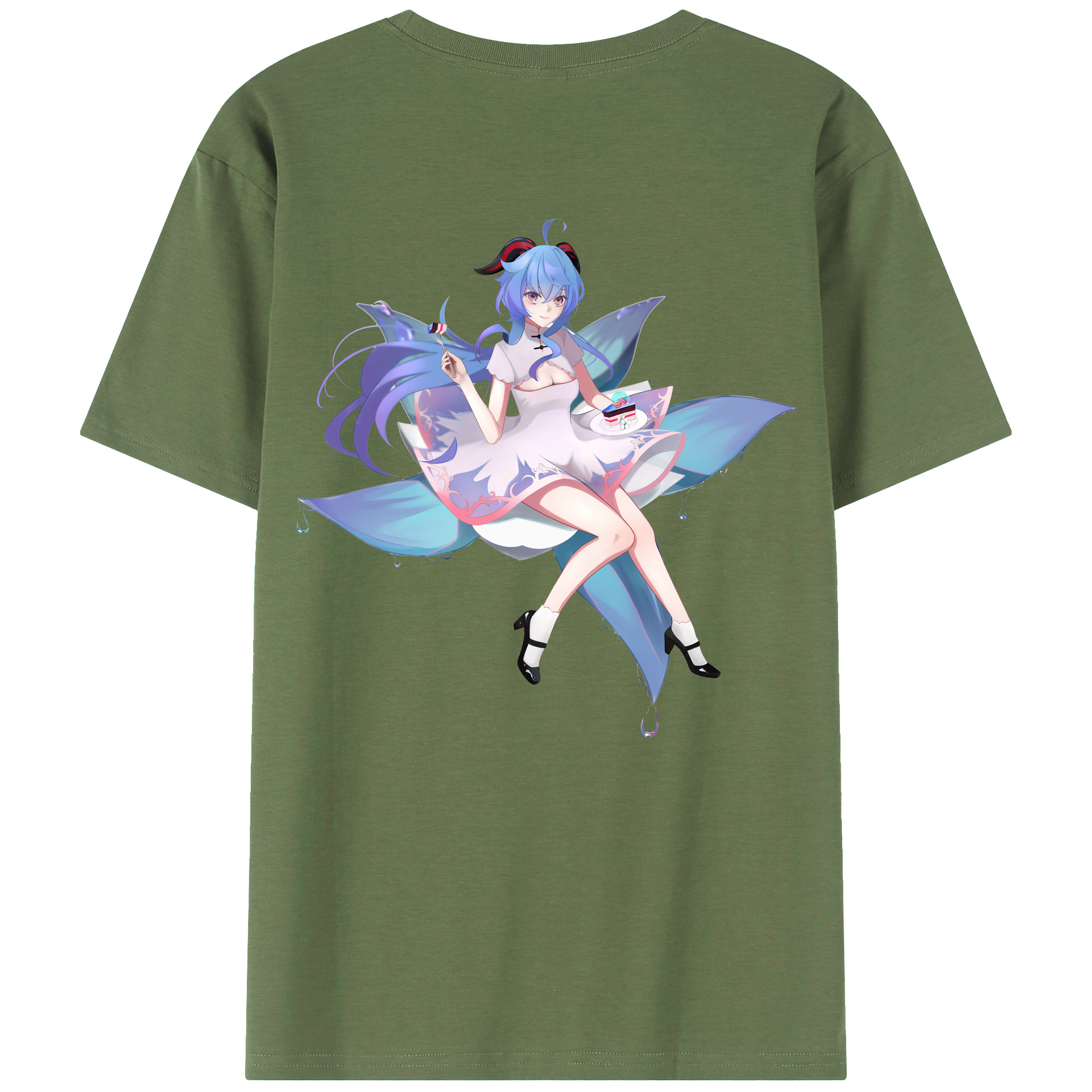 げんし神 甘雨 かんう genshin Ganyu 綿100％ メンズ半袖Tシャツ（バックプリント） 通気性